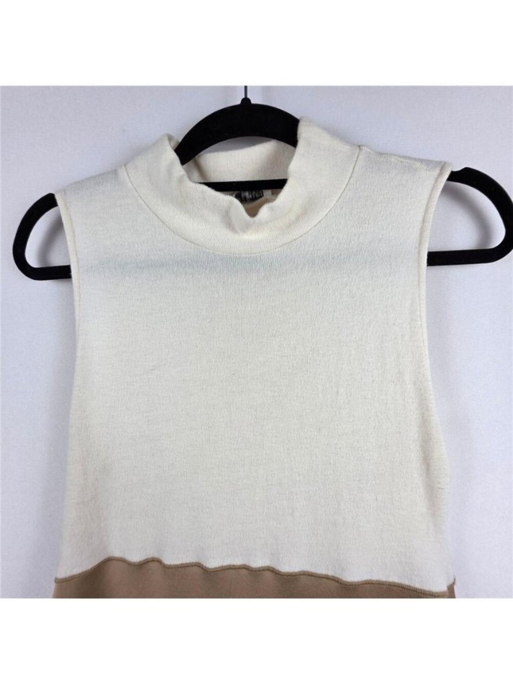 Zara Mock Neck Combination Midi Dress Satin Effect Tan Ivory Minimalist S - Picture 3 of 9